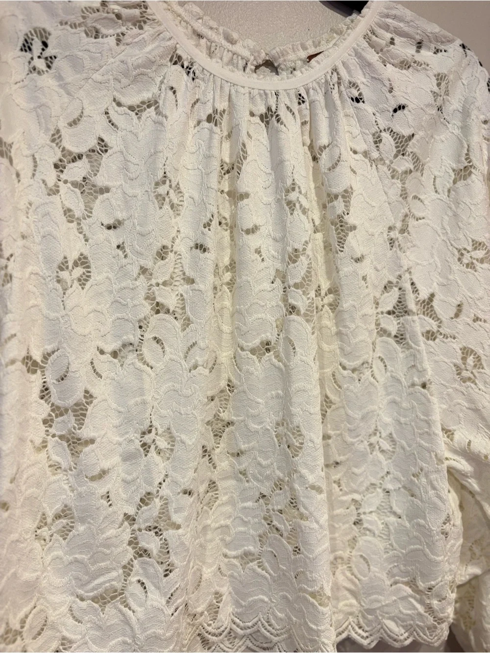 Free People NWOT Olivia Lace Top Long-Sleeve Smock Ivory Boho Blouse Women's XS